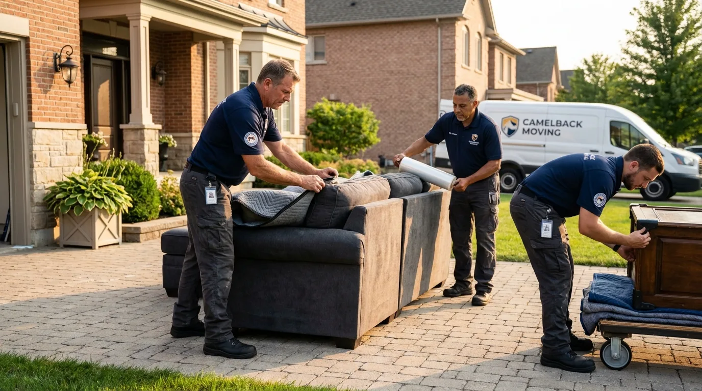Large estate moving crew wrapping furniture in Greenwich, OH
